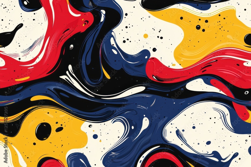Poster bold primary colors create a seamless pattern of flowing liquid shapes for a vibrant modern design