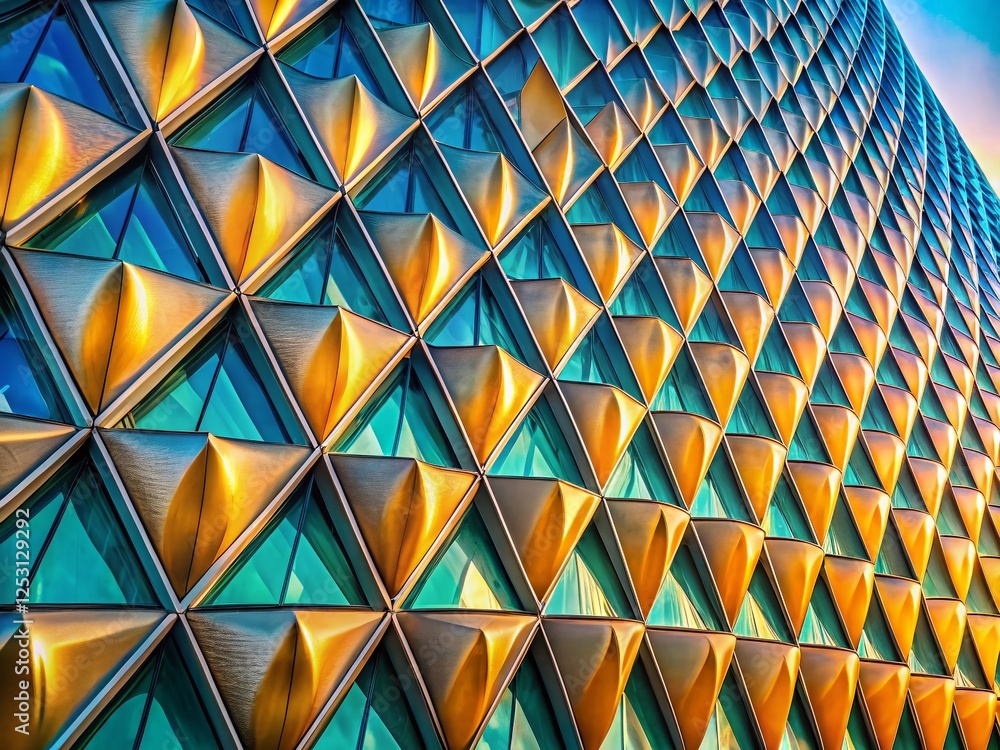 Poster repeating teardrop pattern on modern building facade - architectural detail