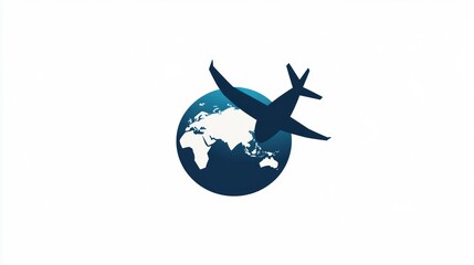 Global Flight Logo, Worldwide Travel, Airplane Over Earth