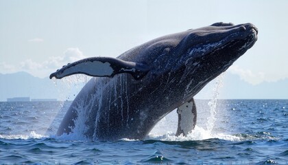 Obraz premium Majestic Humpback Whale Breaching with Power in Open Ocean