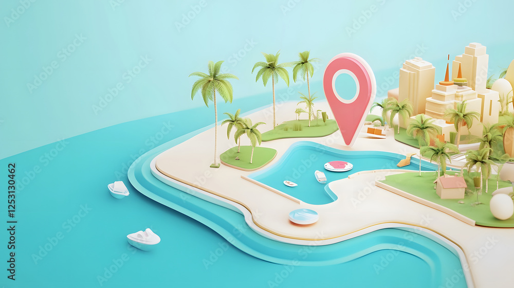 Aufkleber aerial panoramic view of a luxurious tropical beach resort with vibrant colorful buildings and tower