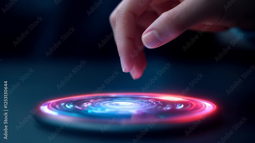 Aufkleber futuristic technology touch interaction with glowing circular interface on dark background
