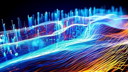 A close up of a blue and orange waveform on a black background