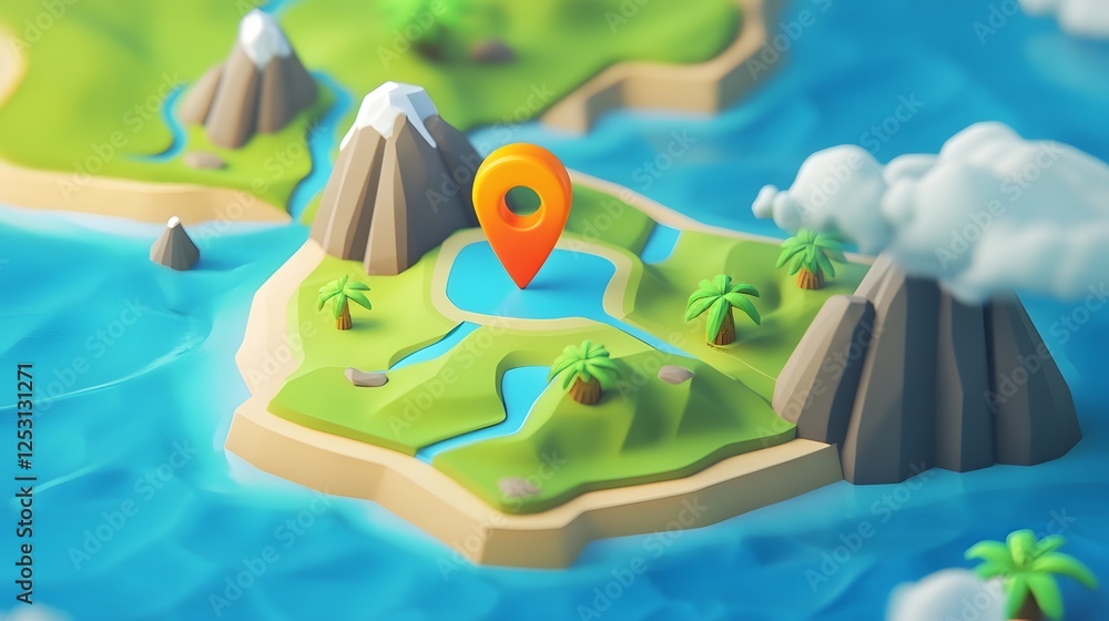 Aufkleber aerial perspective of a lush tropical island paradise with mountains cliffs coastline and blue ocean