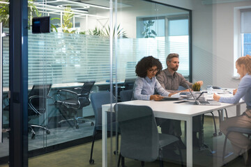 Business office with blurred people casual wear, with blurred bokeh background