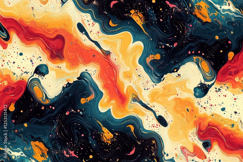 Poster bold primary colors create a dynamic effect in a surreal pattern of abstract fractal designs
