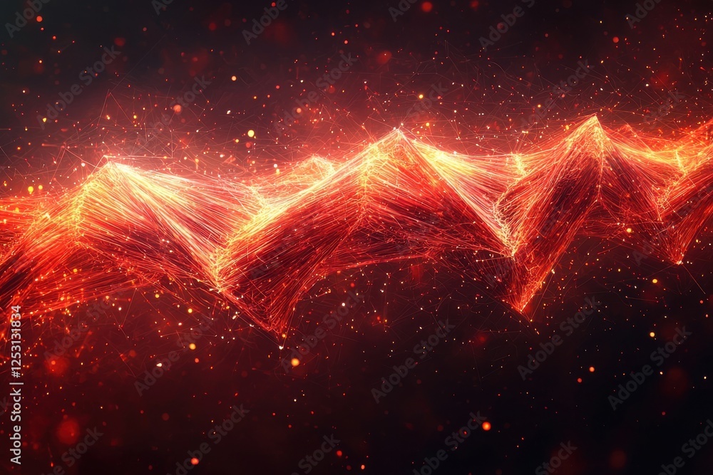 Poster surreal representation of human muscle fibers transforming into glowing geometric patterns in vibran