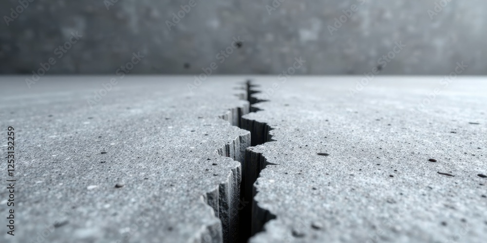 Poster a deep crack in a gray concrete surface, representing division and separation