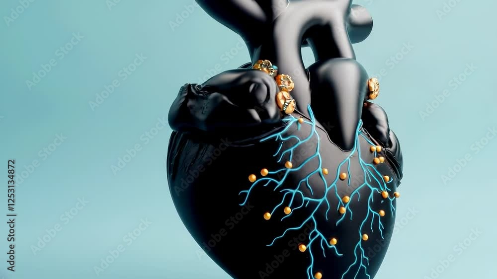 Poster artistic representation of a black heart with colorful veins and unique design elements