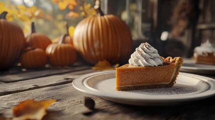 Mouthwatering Pumpkin Pie Slice with Cream - Superior AI Food Photography