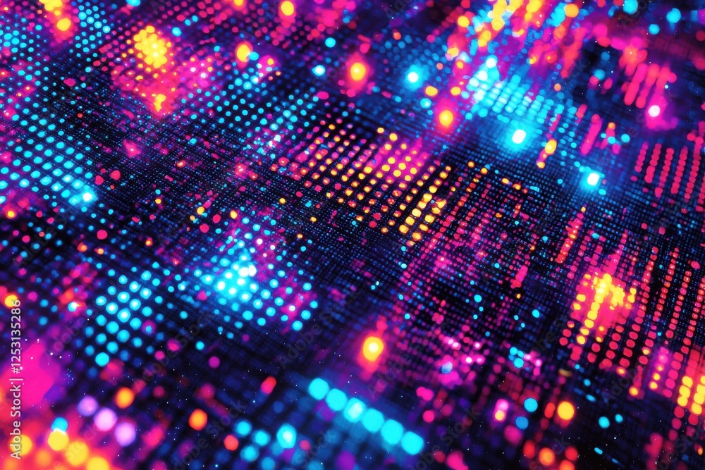 Poster vibrant neon pixelated glitch pattern creating a modern digital aesthetic in abstract art