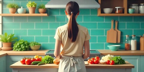Healthy Woman Preparing Fresh Organic Fruits in a Bright Modern Kitchen. healthy, lifestyle, woman, kitchen, fruits, organic, fresh, food, nutrition, wellness, diet, cooking, natural, sustainable.
