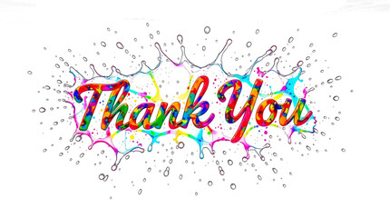 Thank you word colorful splashes of white and transparent