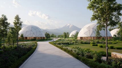 Obraz premium Modern Sustainable Architecture with Geodesic Domes in Nature