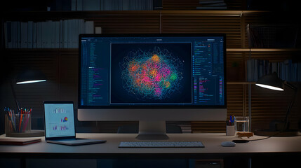 Naklejka premium Colorful Data Visualization on a Modern Computer Desk