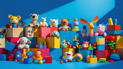 Obraz premium Kids Zone background with 3d rainbow wave. Colorful Vector Illustration for Children's toy and Playroom. Banner for Kids game room.