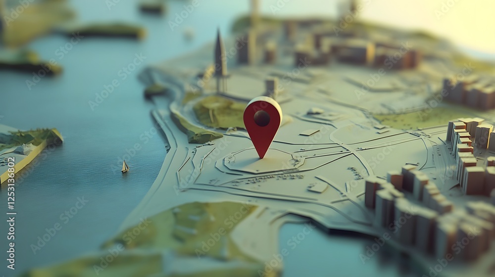 Aufkleber aerial view of a detailed city map with a red location marker pinpointing a specific destination sho