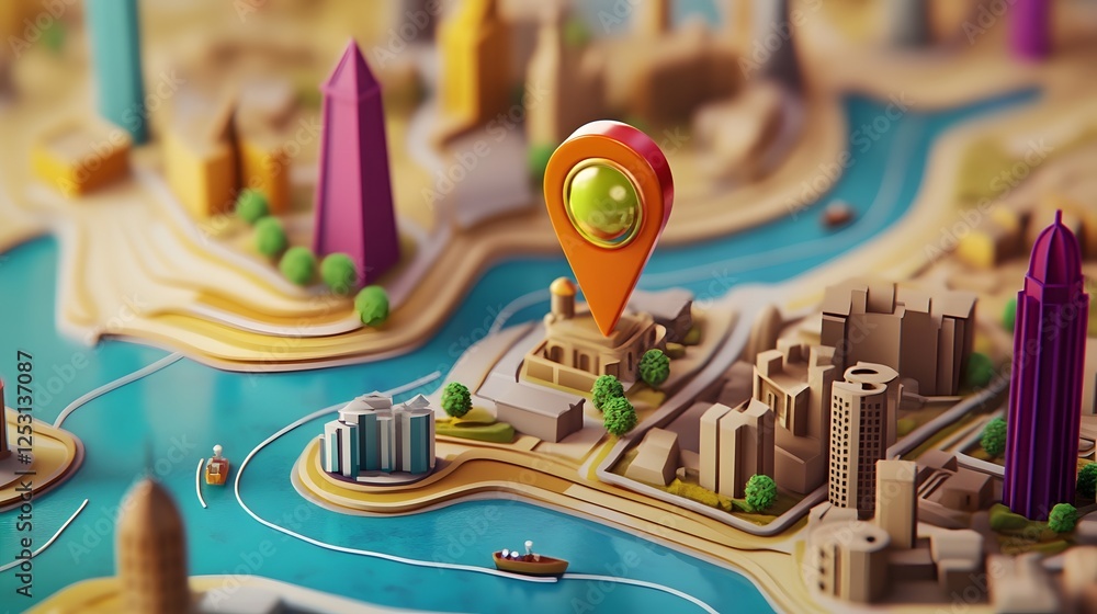 Fototapete aerial view of a detailed miniature city skyline with skyscrapers buildings and a 3d map interface f