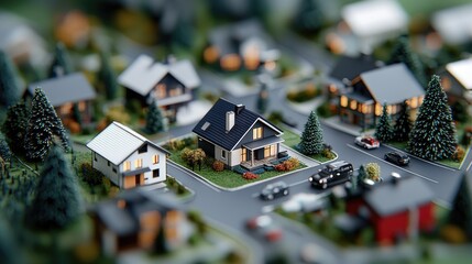 Obraz premium Miniature suburban neighborhood at night. Possible use Stock photo