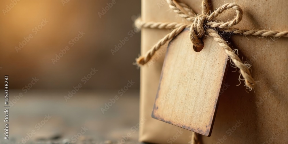Poster a rustic kraft paper package tied with twine and a blank tag