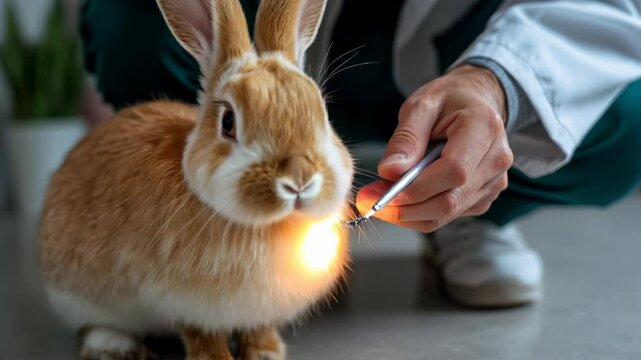 Veterinarian Examines a Rabbit with a Light in a Modern Clinic Setting