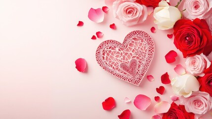 Valentine's Day card, romantic, elegant, surreal. Corner composition, gradient background, blur effect, space for text. Perfect for holiday wishes and romantic gifts.