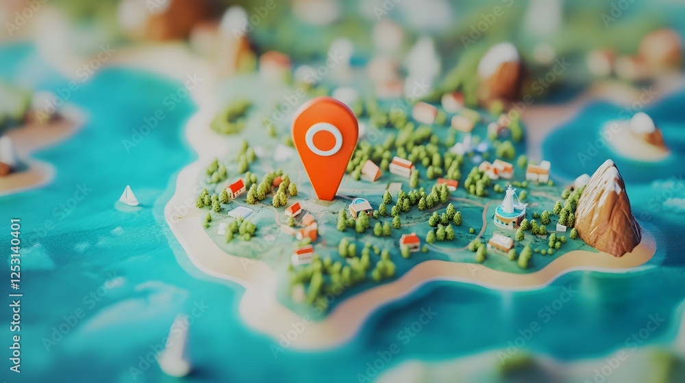 Aufkleber aerial view of a lush tropical island with sandy beaches azure waters and a location pin marker on t