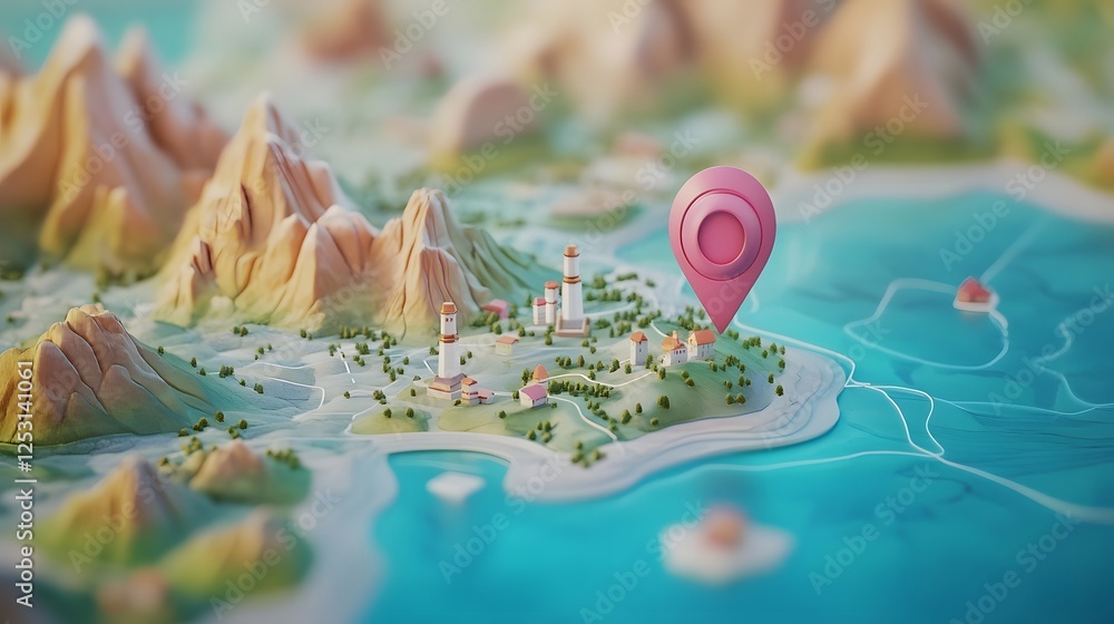Aufkleber aerial view of a miniature island resort with a tropical beach and mountain landscape the location i