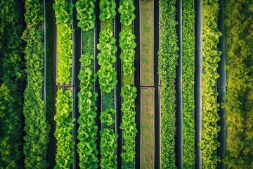 Naklejka premium Hydroponic farming showcases sustainable practices for food production on Earth Day with thriving green crops. Generative AI