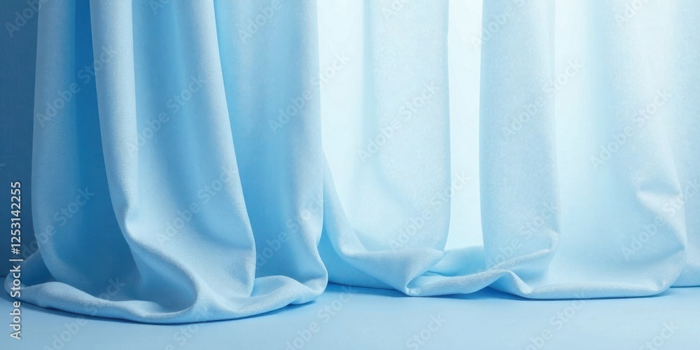 Poster Serene Light Blue Drapery Creates a Soft and Elegant Background for Product Displays or Artistic Compositions