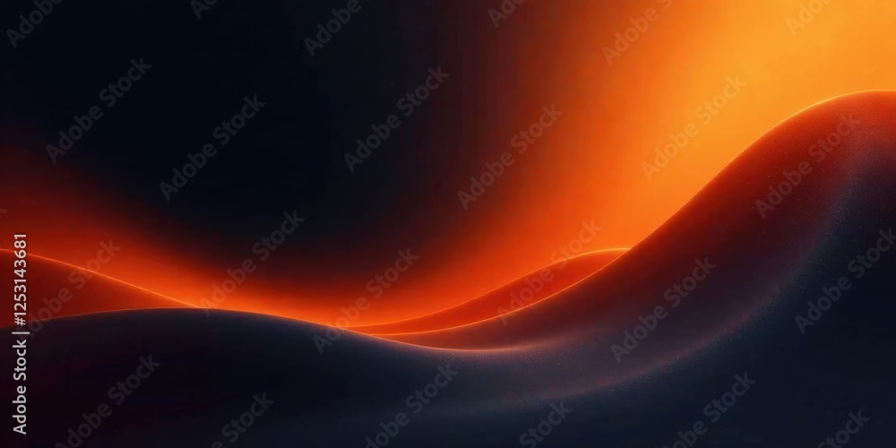 Poster Abstract fiery orange and dark undulating hillscape, a dramatic contrast of light and shadow, showcasing textured surfaces and smooth curves in a vibrant color palette