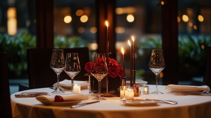 Candlelit Dinner Indoors on Rainy Night