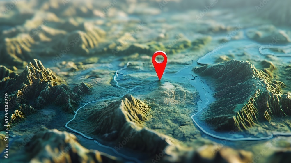 Poster aerial view of a rugged natural landscape with mountains cliffs rivers and other geographical featur
