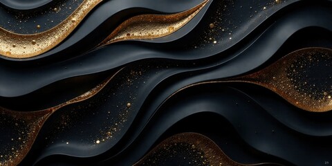 Abstract Dark and Gold Swirling Design with Luxurious Texture and Elegant Curves