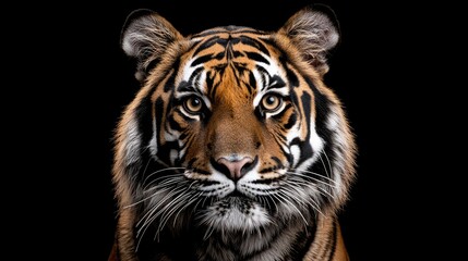 Fototapeta premium Close-up tiger portrait against black background. Use for wildlife, nature, or animal print design