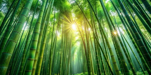 Fototapeta premium Serene Panoramic View of Lush Green Bamboo Forest