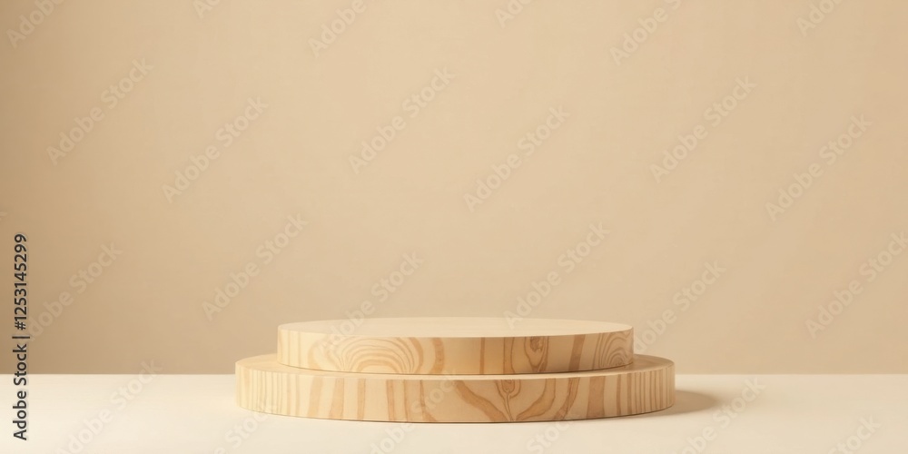 Poster minimalist wooden display platform on neutral background perfect for product showcasing and presenta