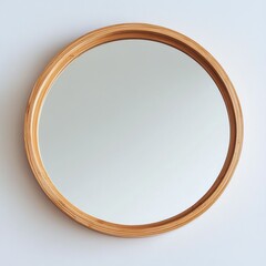 Modern Minimalist Round Mirror Framed in Natural Wood