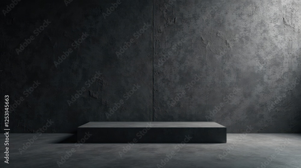 Poster Dark Concrete Platform Against a Textured Wall, Ideal for Product Display or Presentation