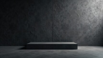 Dark Concrete Platform Against a Textured Wall, Ideal for Product Display or Presentation