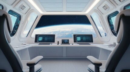 Futuristic Space Station Interior Overlooking Earth from Window