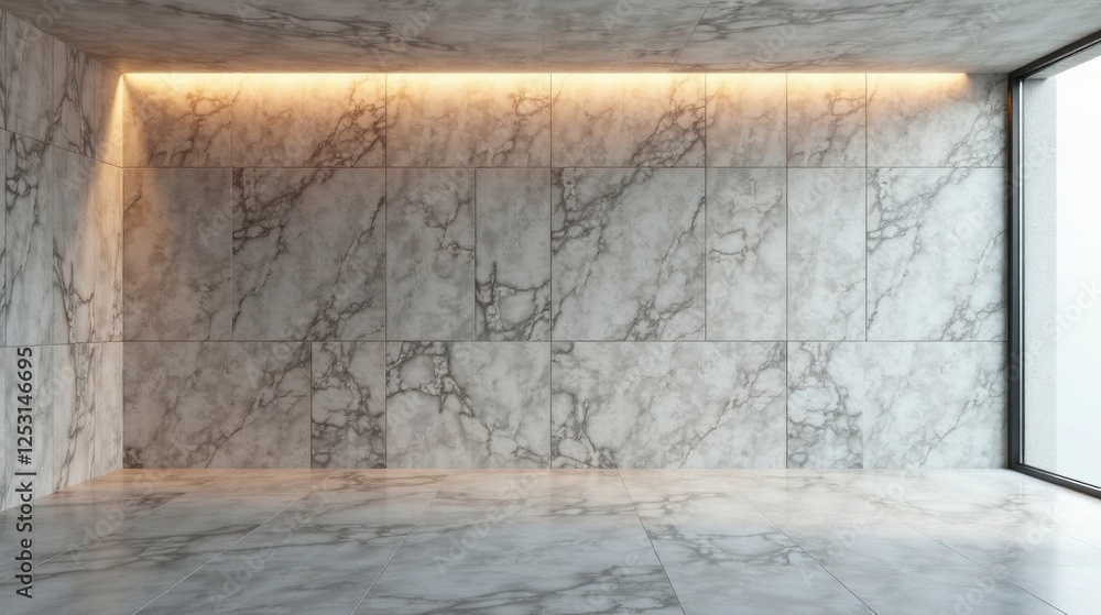Poster empty room with marble walls and subtle lighting featuring a modern design aesthetic