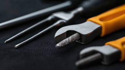 Close-up tools on dark fabric