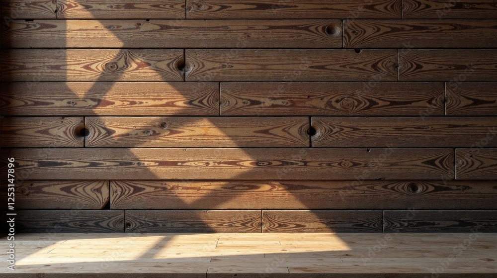 Poster sunlit wooden wall and floor background rustic design element for interior projects