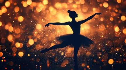Naklejka premium Silhouette of Ballerina Dancing Against a Glowing Background