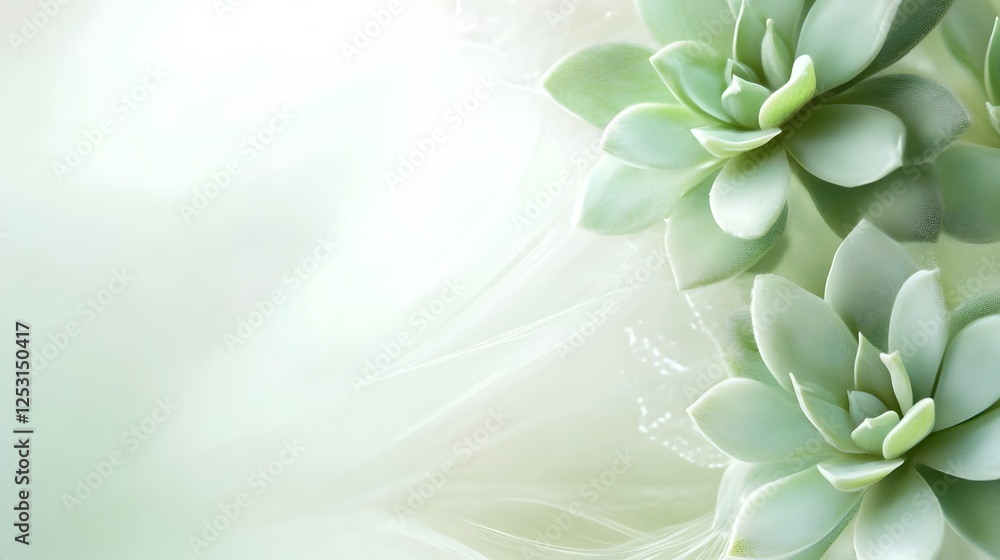 Aufkleber Closeup view of lush vibrant green succulent plants with delicate intricate leaf patterns and textures against a clean minimalist natural botanical background