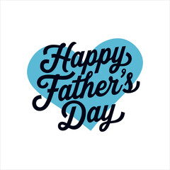 Happy Father's Day Blue Typography on Heart Vector Illustration