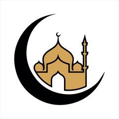 Ramadan Kareem Mosque Crescent Moon Icon Vector Illustration