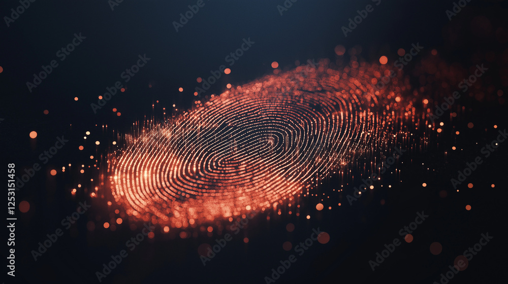 Poster digital fingerprint: an abstract representation of a fingerprint, rendered in glowing particles and 