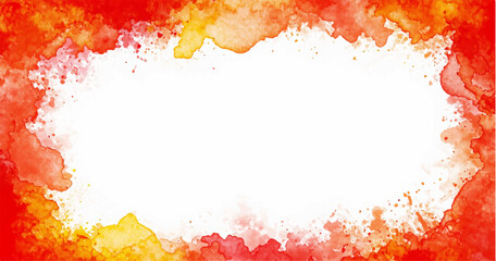 Red Yellow watercolor splash backround border isolated on white